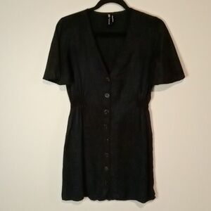 Free Gift Black Button-Front V-Neck Women’s Dress